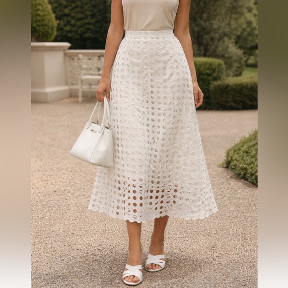 Silvia Tcherassi Dresses & Skirts - Silvia Tcherassi White Eyelet Midi Skirt‎ Size Small